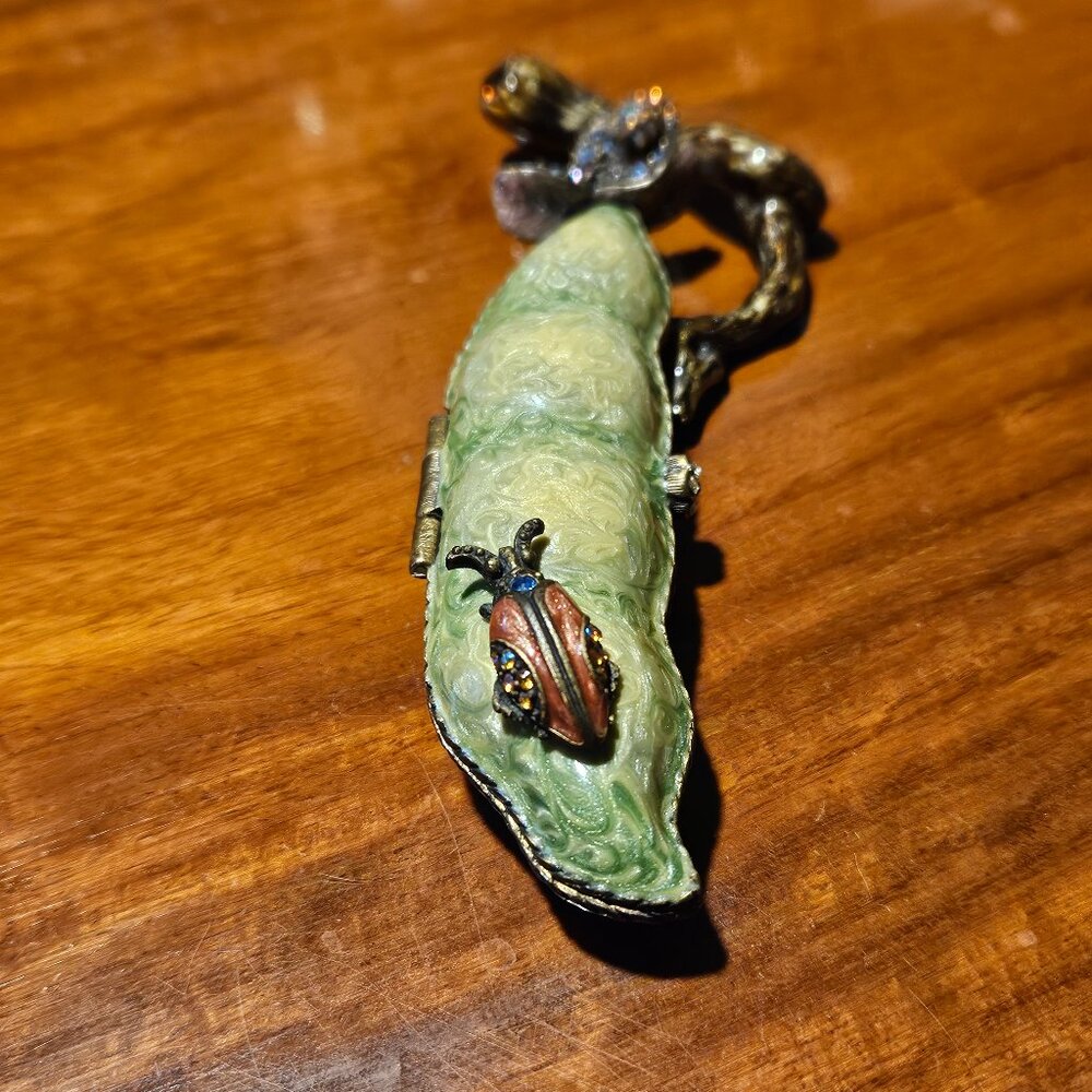 RARE JAY STRONGWATER 2 PEAS IN A POD PROVENCE LADYBUG ENAMEL CRYSTAL TRINKET BOX - Picture 6 of 10